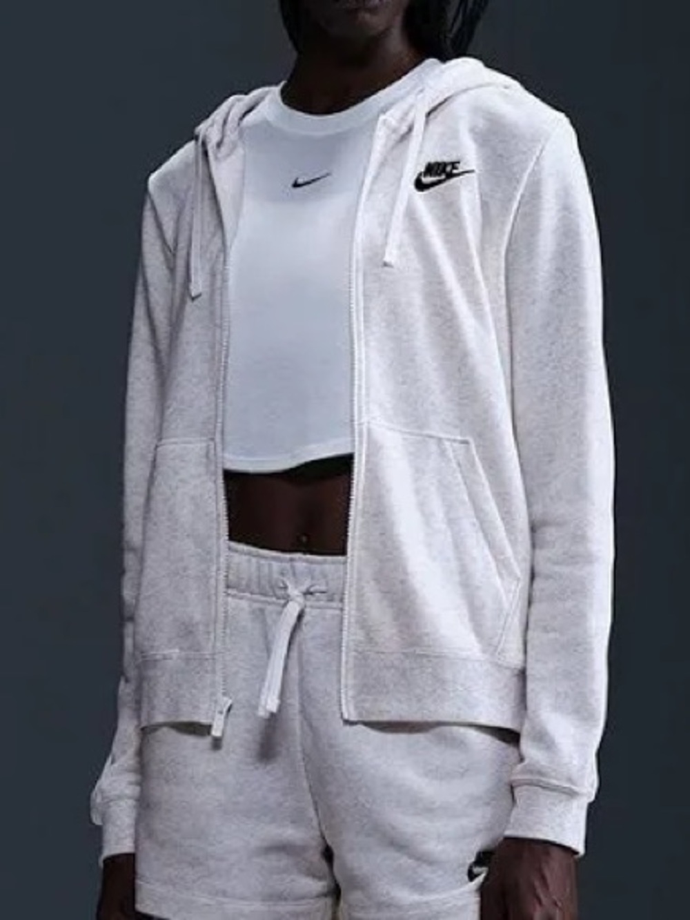 Nike White Zip-Up Fleece Hoodie